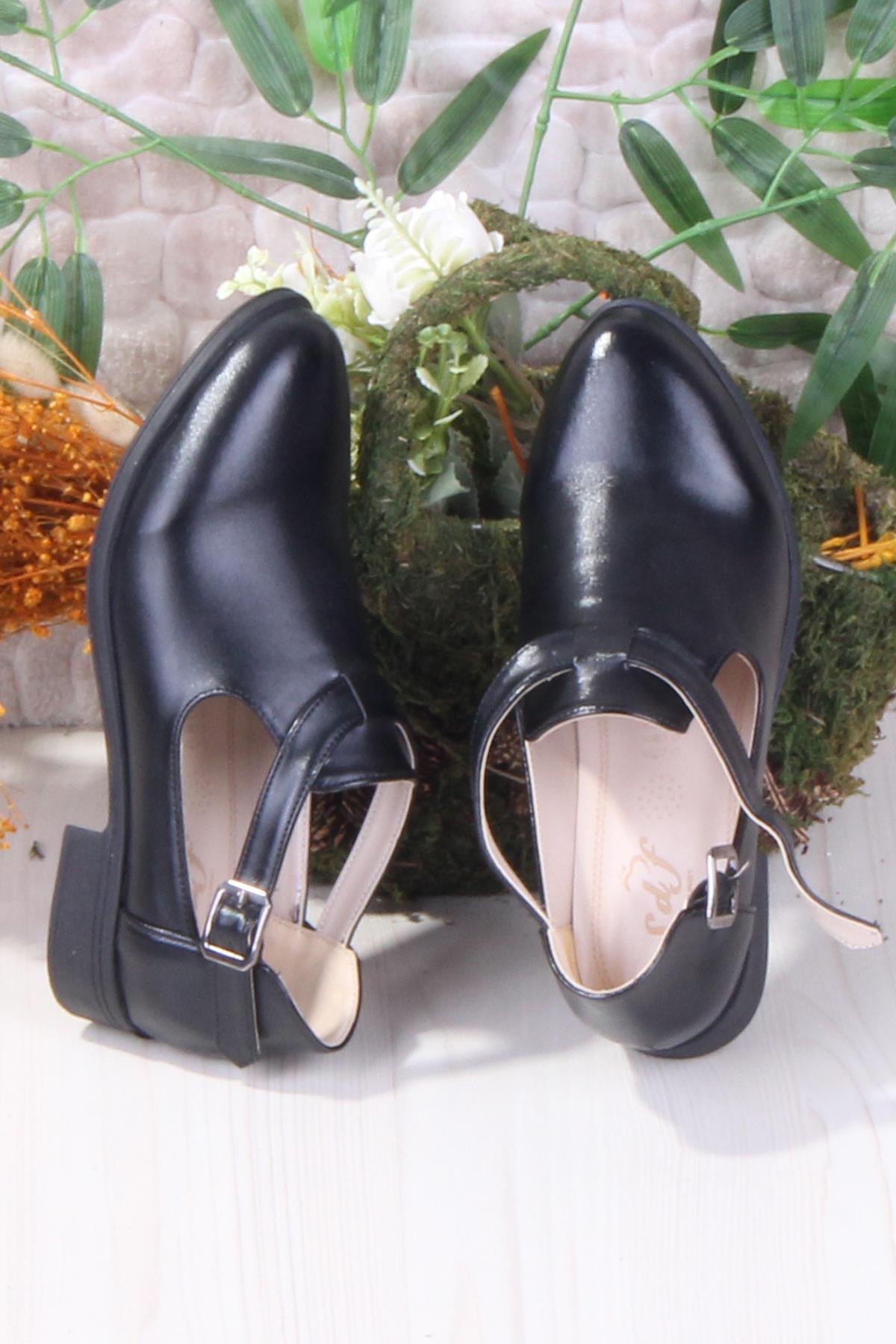 42401 Siyah Saten Fashion Tokalı Yumuşak Esnek Kadın Ayakkabı - Görsel 6