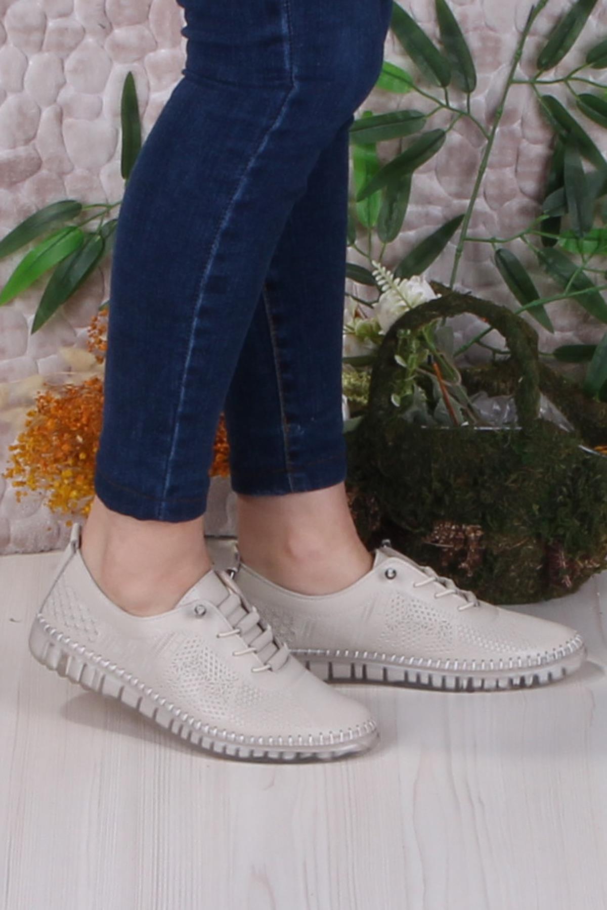 4243 Yumuşak Rahat Esnek Lastik Bağcıklı Hakiki Deri Kadın Ayakkabı - Görsel 2