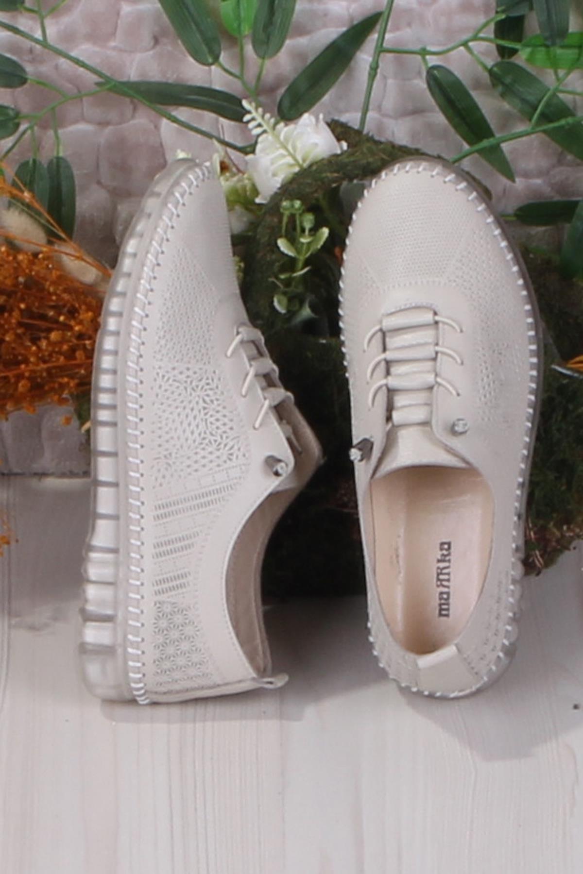 4243 Yumuşak Rahat Esnek Lastik Bağcıklı Hakiki Deri Kadın Ayakkabı - Görsel 6