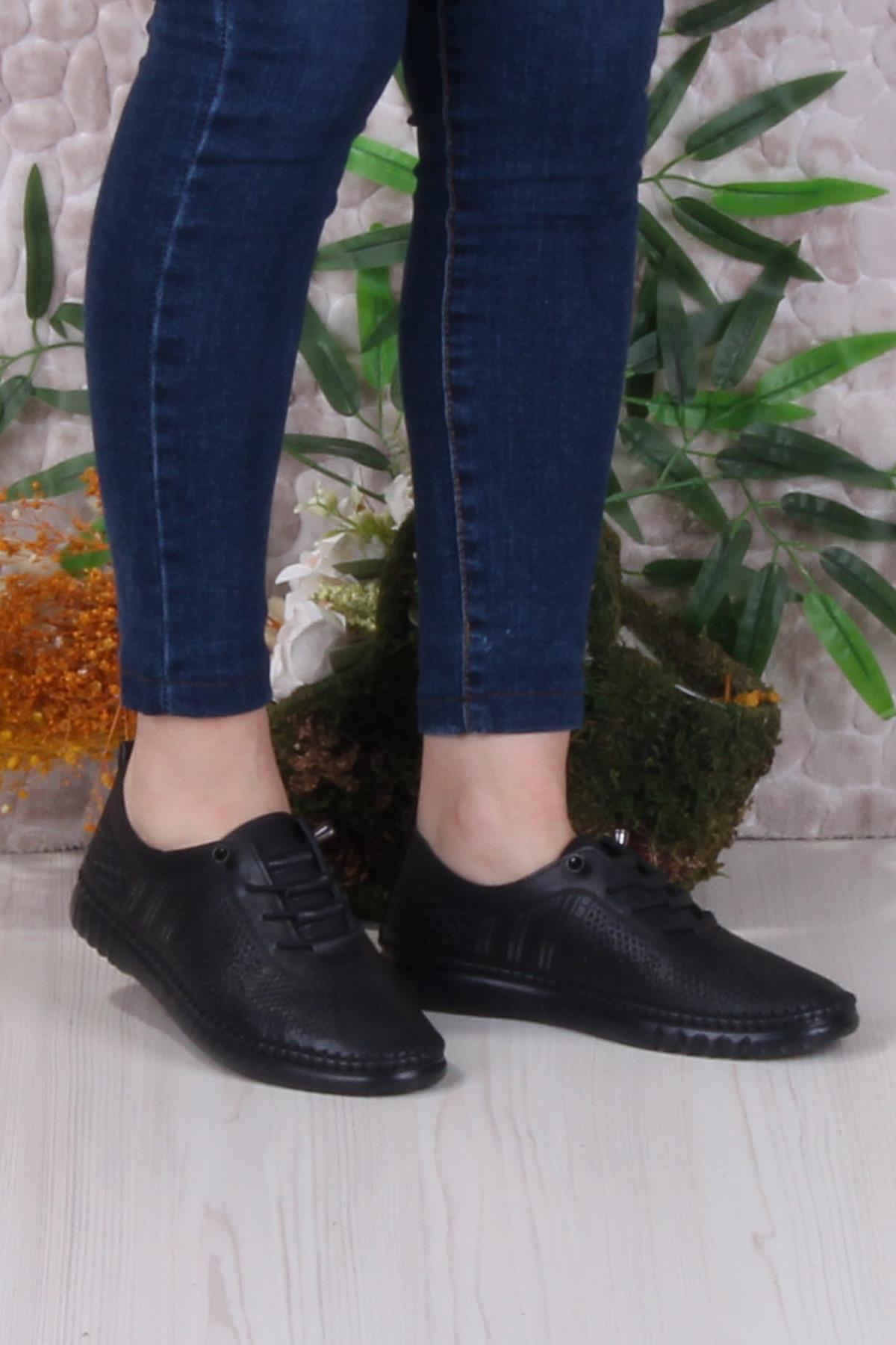 4243 Yumuşak Rahat Esnek Lastik Bağcıklı Hakiki Deri Kadın Ayakkabı - Görsel 3
