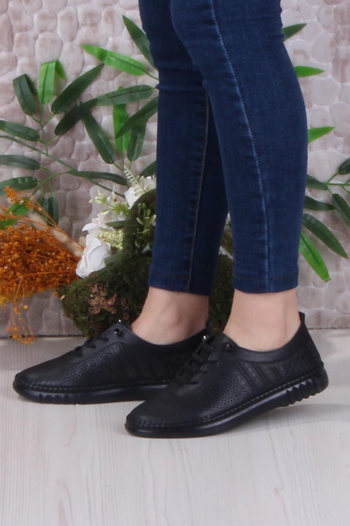 4243 Yumuşak Rahat Esnek Lastik Bağcıklı Hakiki Deri Kadın Ayakkabı - Görsel 4