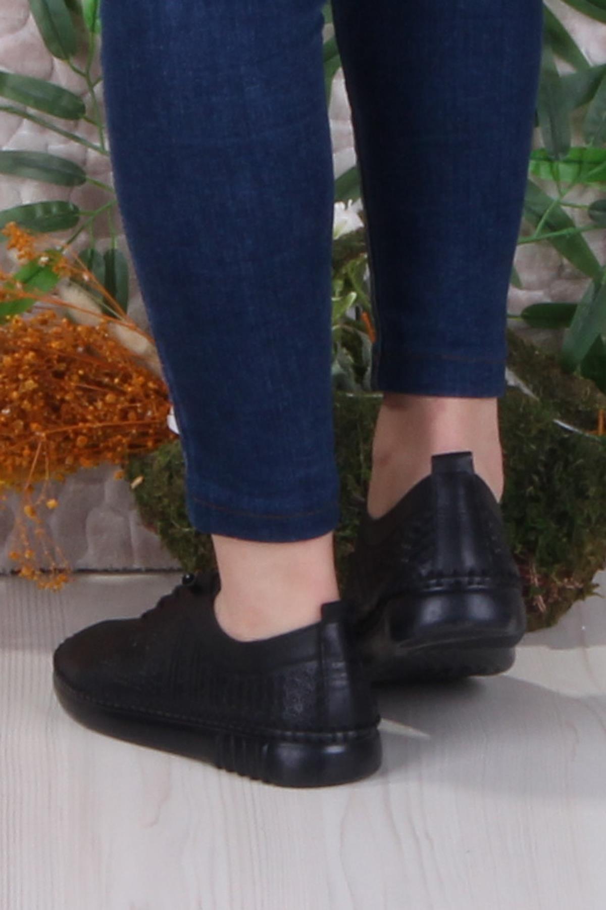 4243 Yumuşak Rahat Esnek Lastik Bağcıklı Hakiki Deri Kadın Ayakkabı - Görsel 5