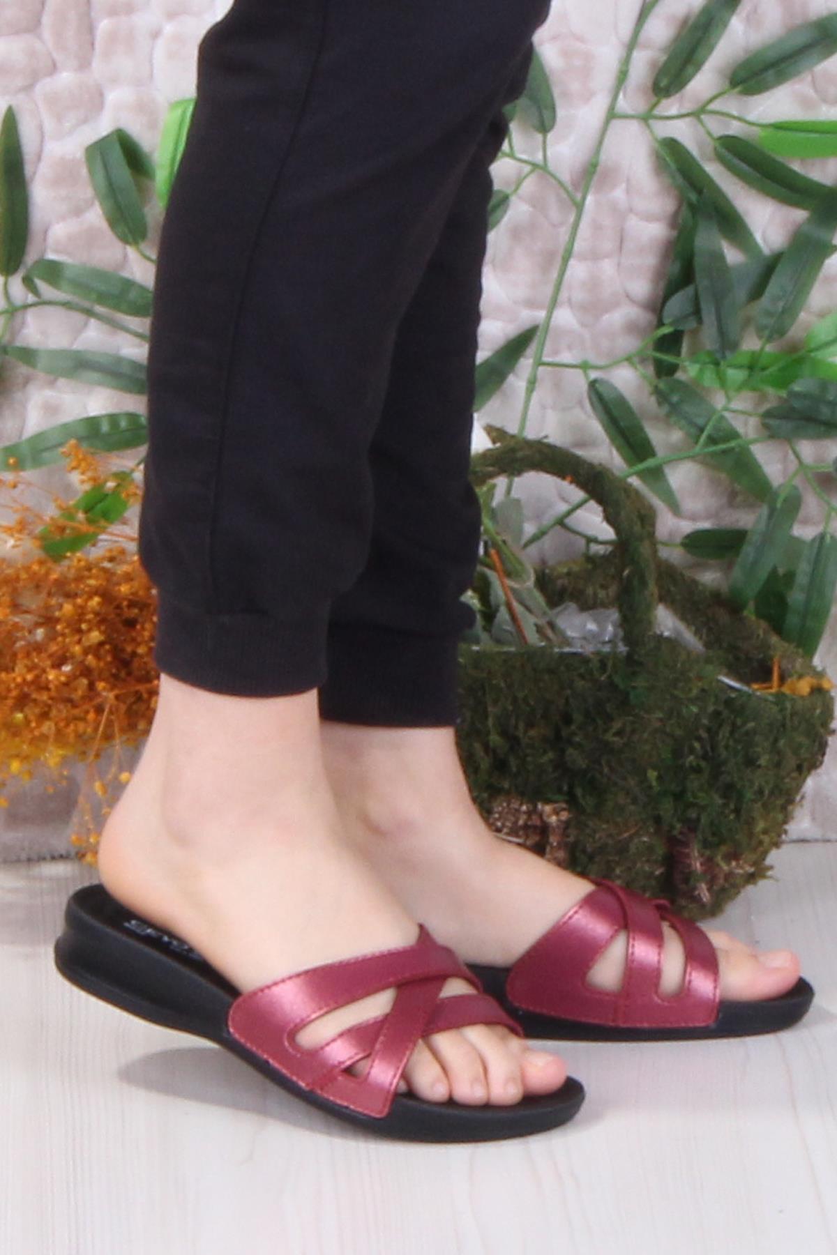 9942-1 Bordo Rahat Ortapedik Kadın Terlik - Görsel 2