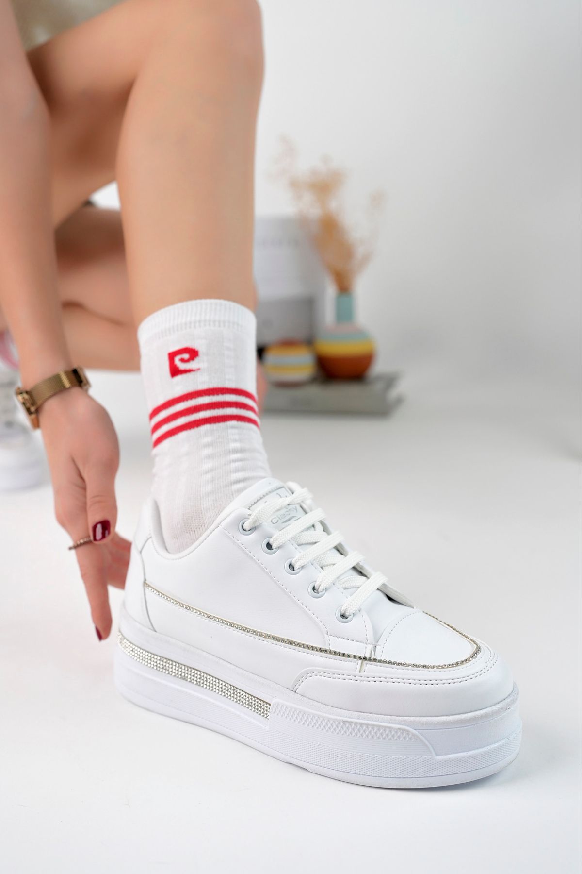 1165 YÜKSEK TABAN TAŞLI SNEAKERS AYAKKABI - Görsel 3