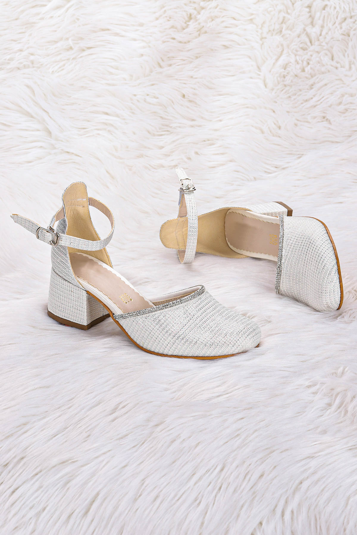 Ressa Çupra Taşlı Kız Çocuk 5 Cm Topuklu Sandalet Abiye Ayakkabı Sedef - Görsel 5