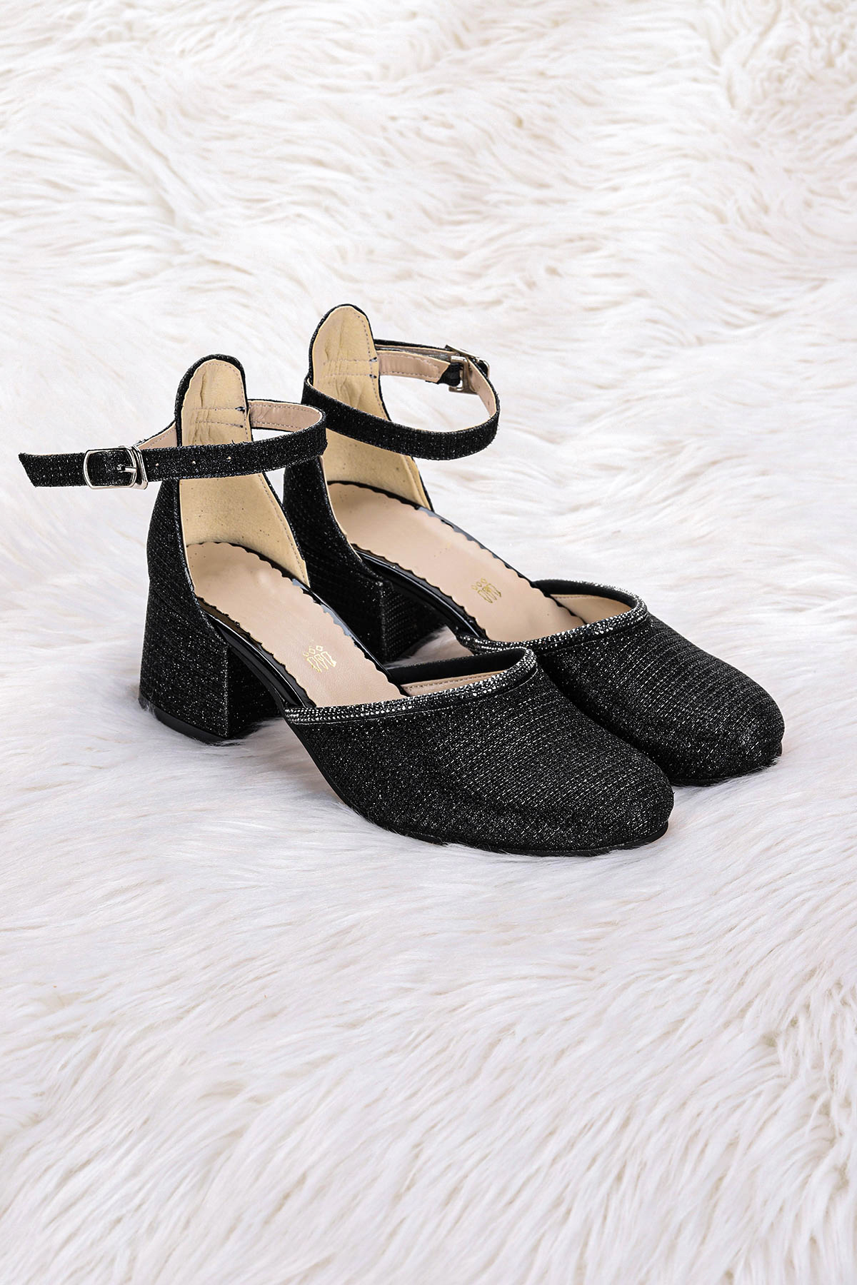 Ressa Çupra Taşlı Kız Çocuk 5 Cm Topuklu Sandalet Abiye Ayakkabı Siyah - Görsel 4