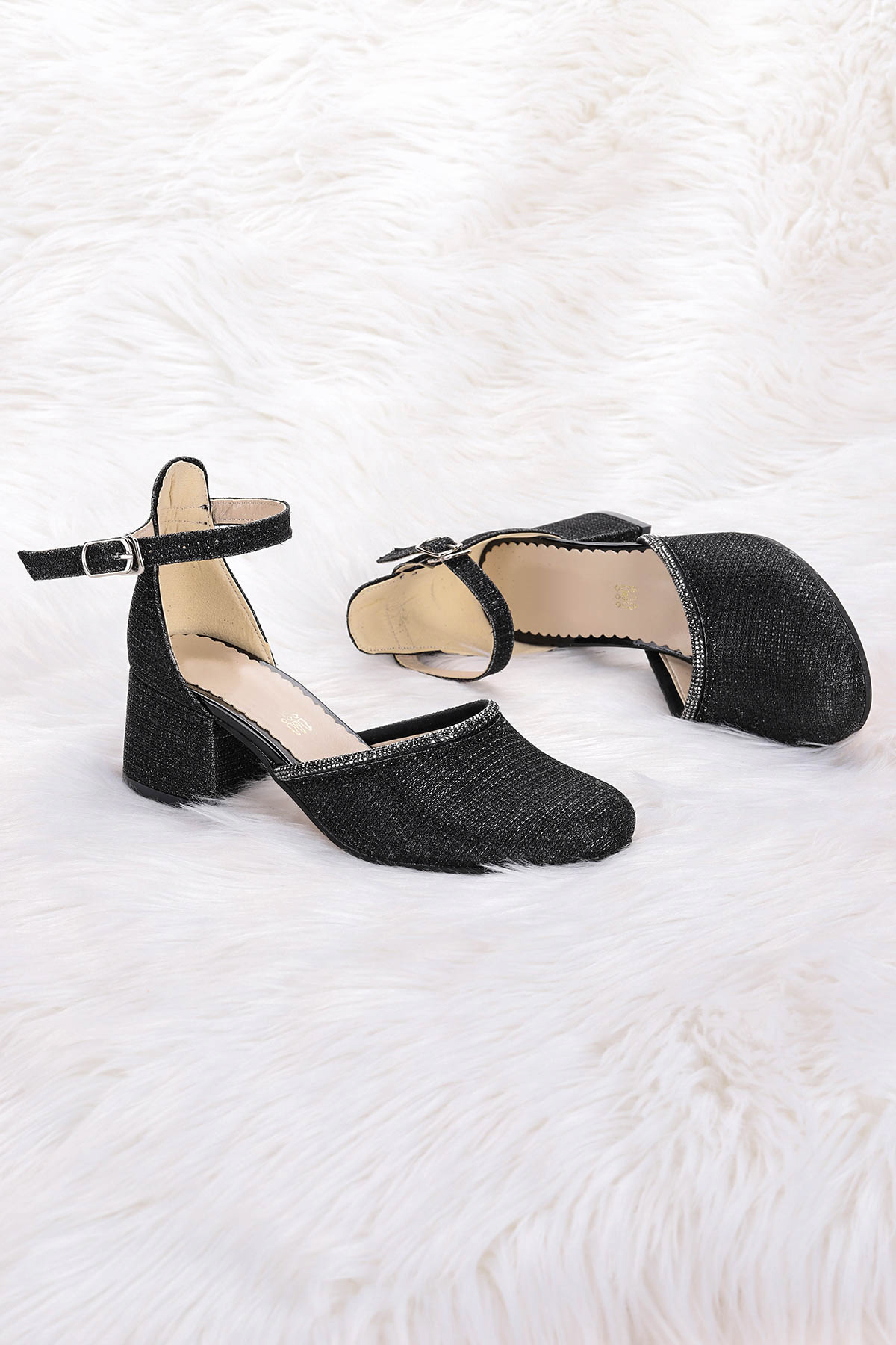 Ressa Çupra Taşlı Kız Çocuk 5 Cm Topuklu Sandalet Abiye Ayakkabı Siyah - Görsel 5