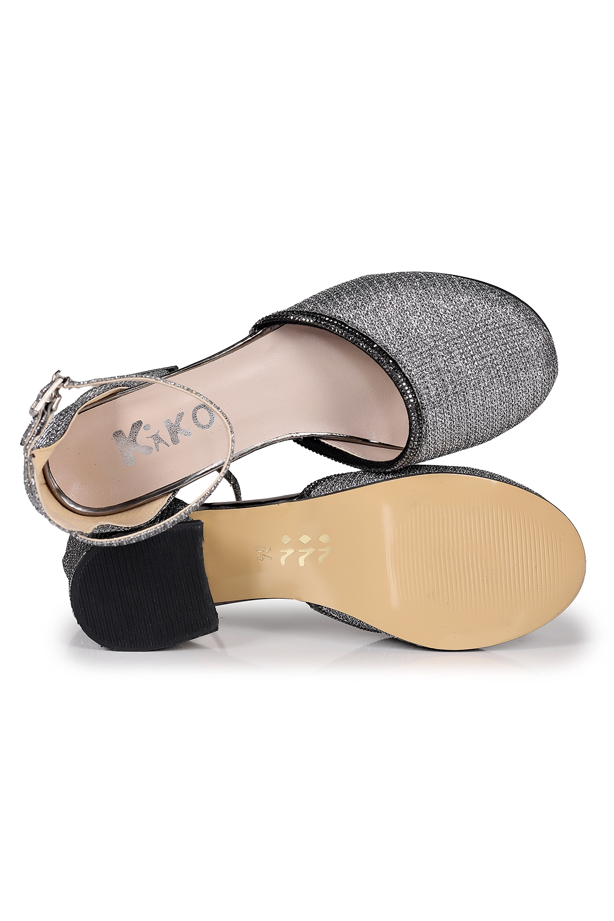 Ressa Çupra Taşlı Kız Çocuk 5 Cm Topuklu Sandalet Abiye Ayakkabı Platin - Görsel 6