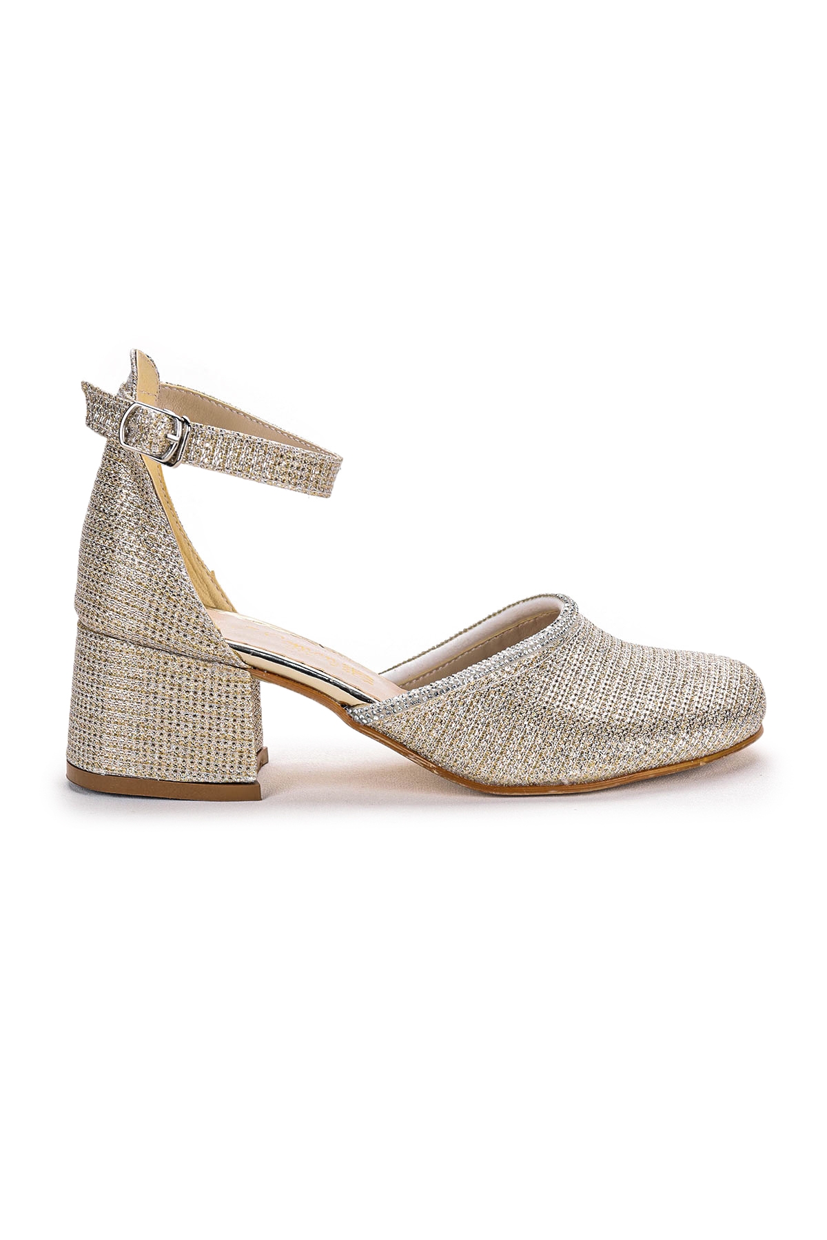 Ressa Çupra Taşlı Kız Çocuk 5 Cm Topuklu Sandalet Abiye Ayakkabı Altın - Görsel 2