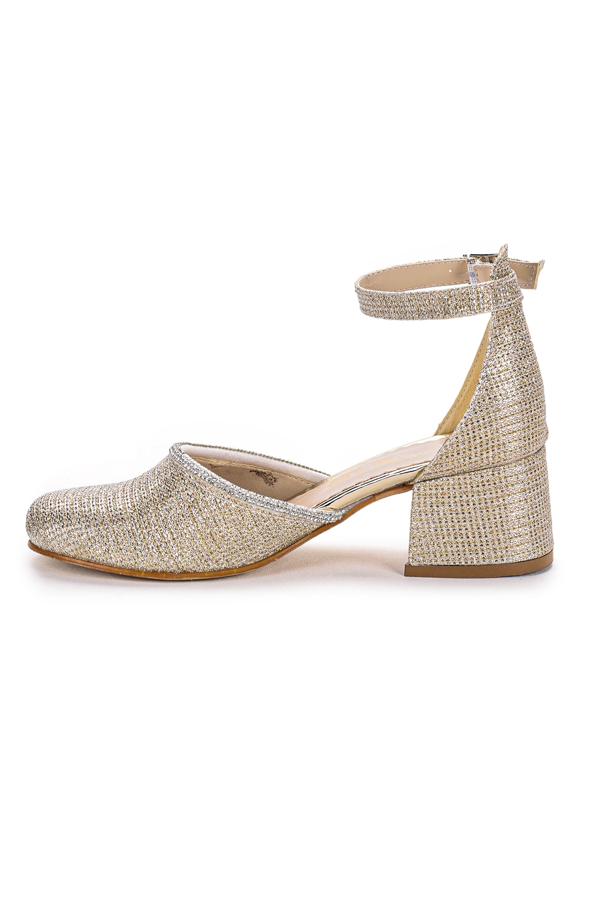 Ressa Çupra Taşlı Kız Çocuk 5 Cm Topuklu Sandalet Abiye Ayakkabı Altın - Görsel 6