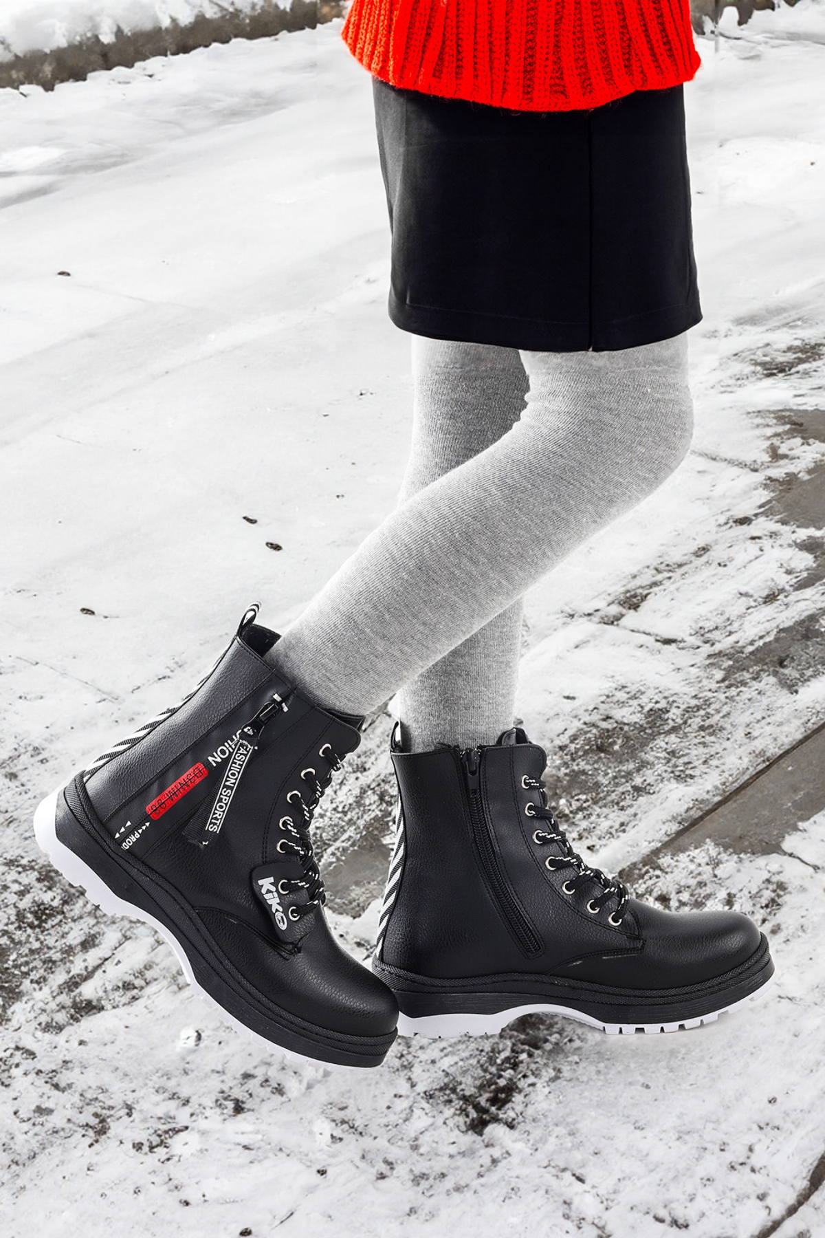 Fashion Cilt Fermuarlı Termo Taban Kız Çocuk Bot Siyah - Görsel 3