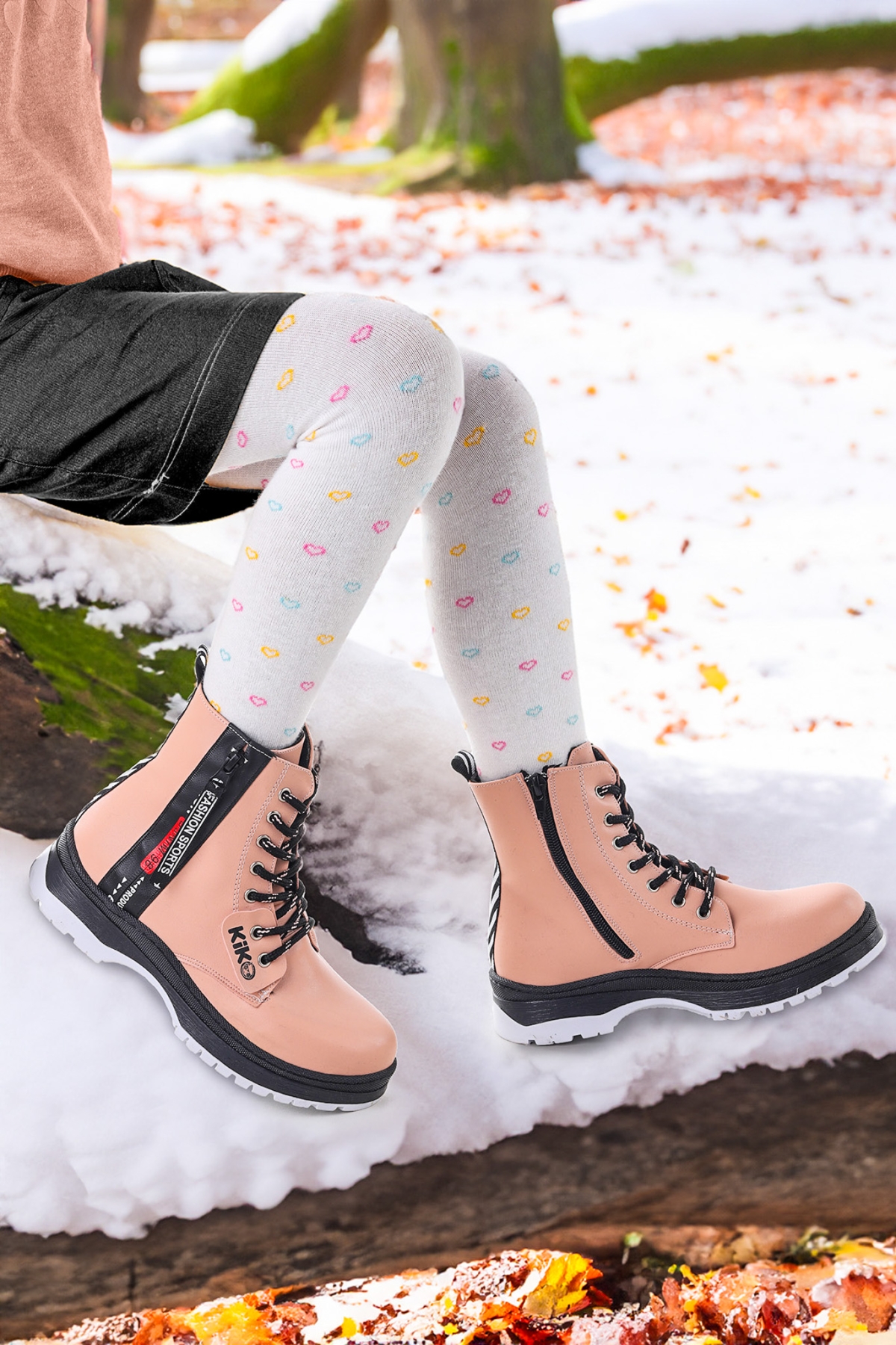 Fashion Cilt Fermuarlı Termo Taban Kız Çocuk Bot Pudra - Görsel 4