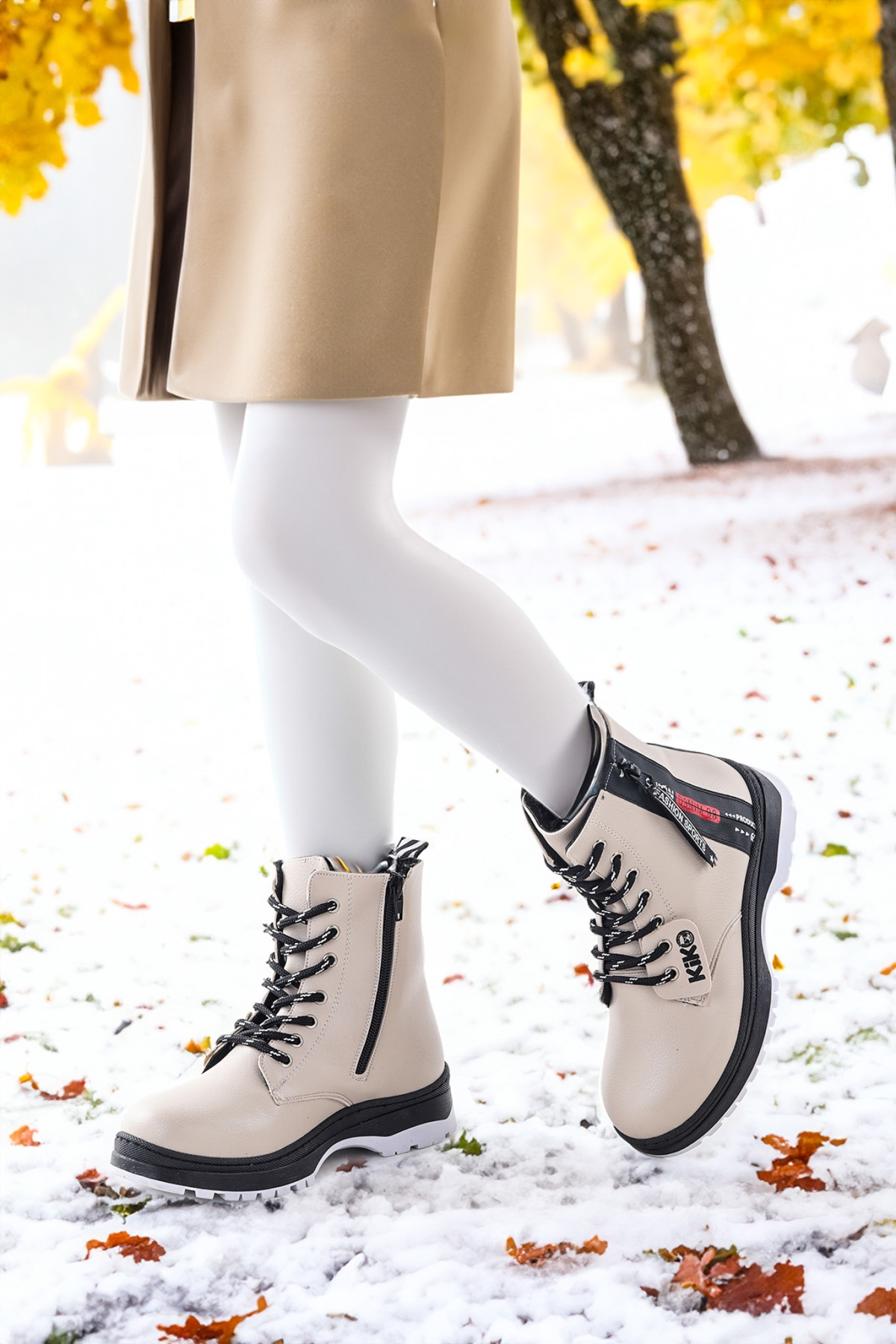Fashion Cilt Fermuarlı Termo Taban Kız Çocuk Bot Bej - Görsel 3