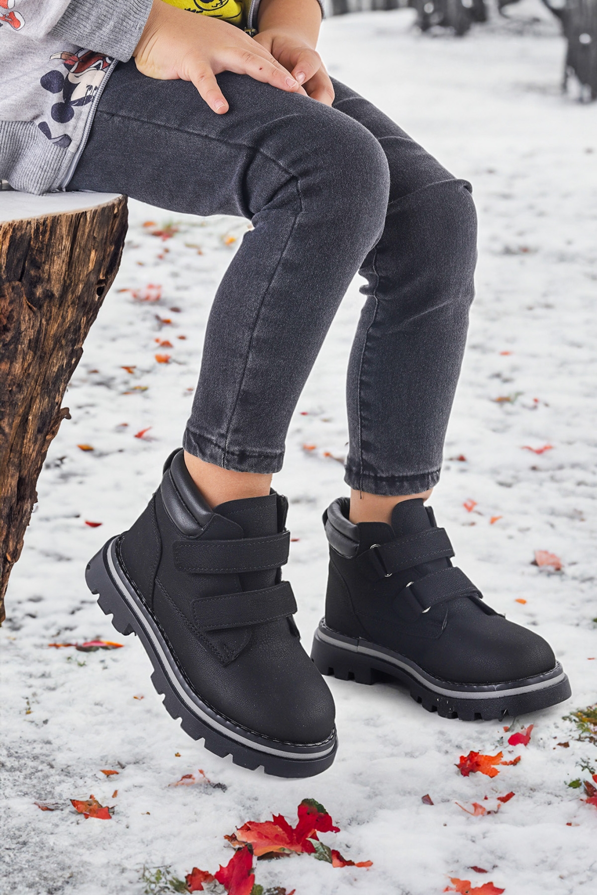 Azka Cırtlı Erkek Çocuk Bot Ayakkabı Siyah - Siyah - Görsel 4