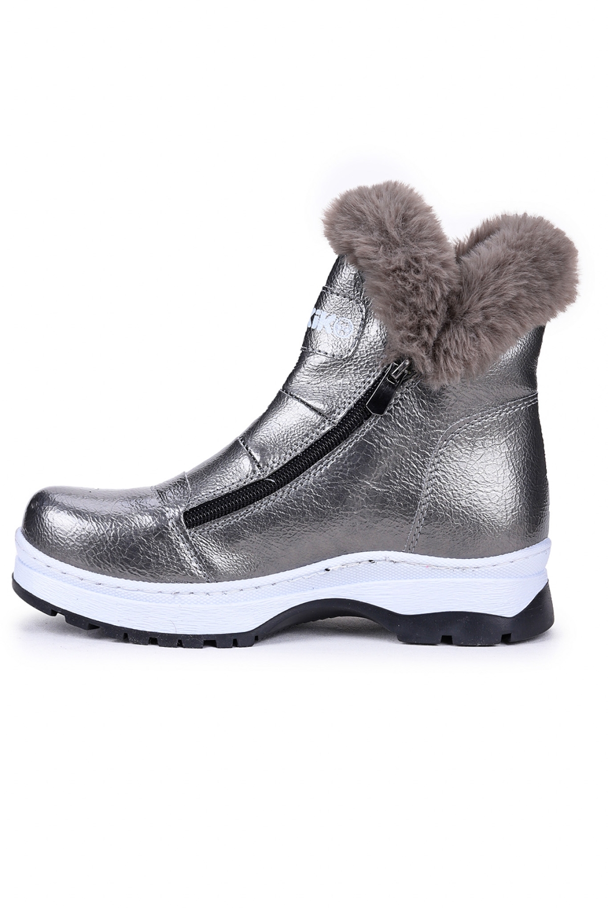 Bente Rugan Çatlak Fermuarlı Kız Çocuk Bot Ayakkabı Platin - Görsel 6