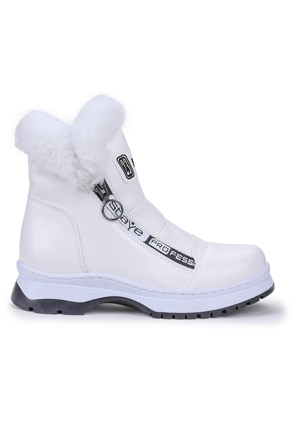 Kiko Kids Bente Rugan Çatlak Fermuarlı Kız Çocuk Bot Ayakkabı Beyaz - Görsel 6