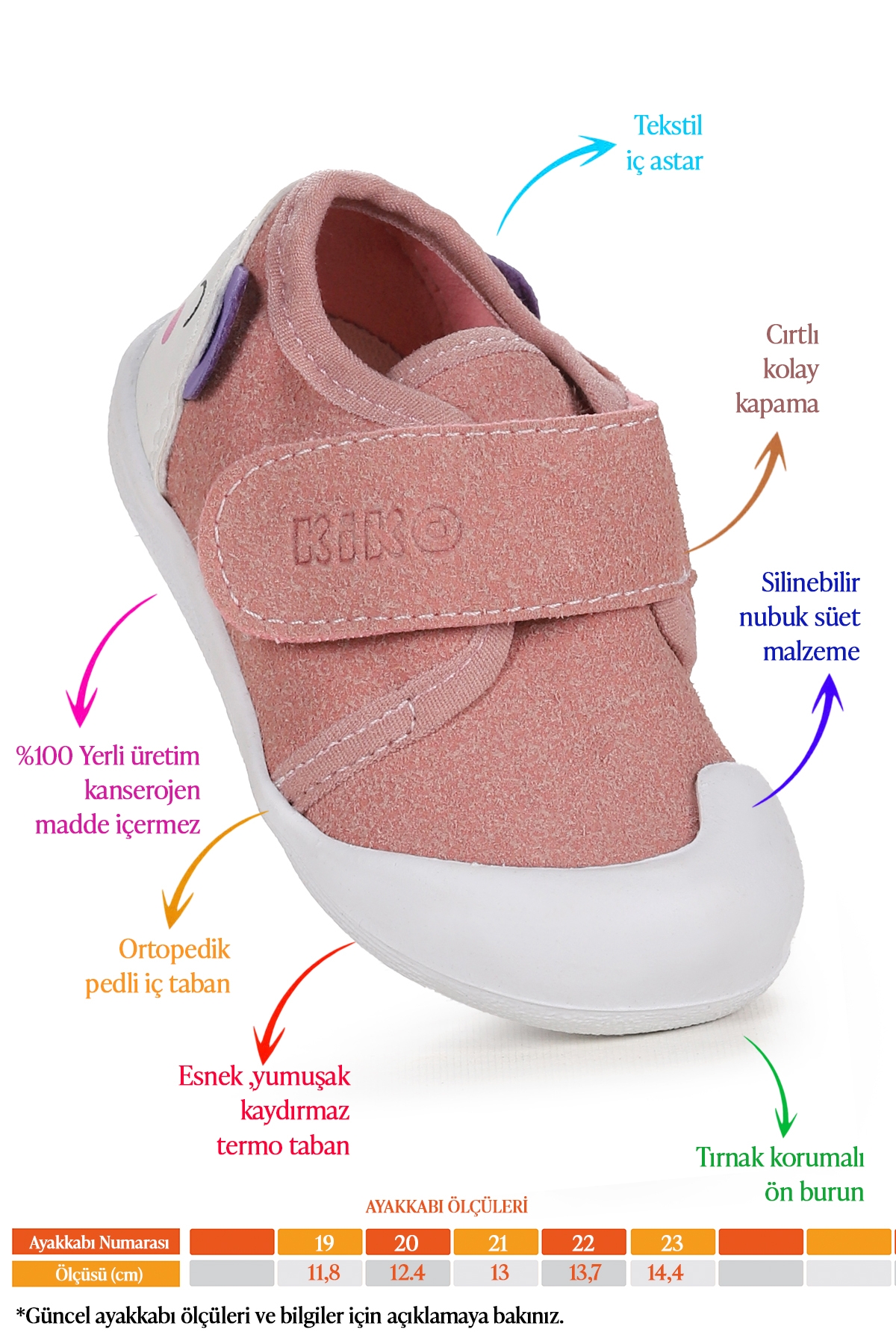 Catly Cırtlı Kız Bebek İlk Adım Ortopedik Günlük Ayakkabı Pudra - Görsel 3