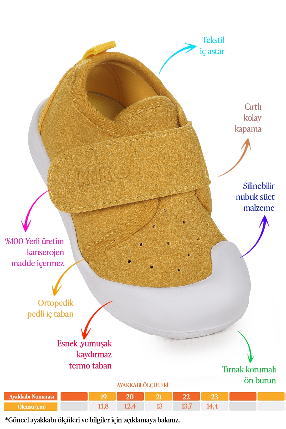 Daffy Cırtlı Erkek Bebek İlk Adım Ortopedik Günlük Ayakkabı Sarı - Görsel 3