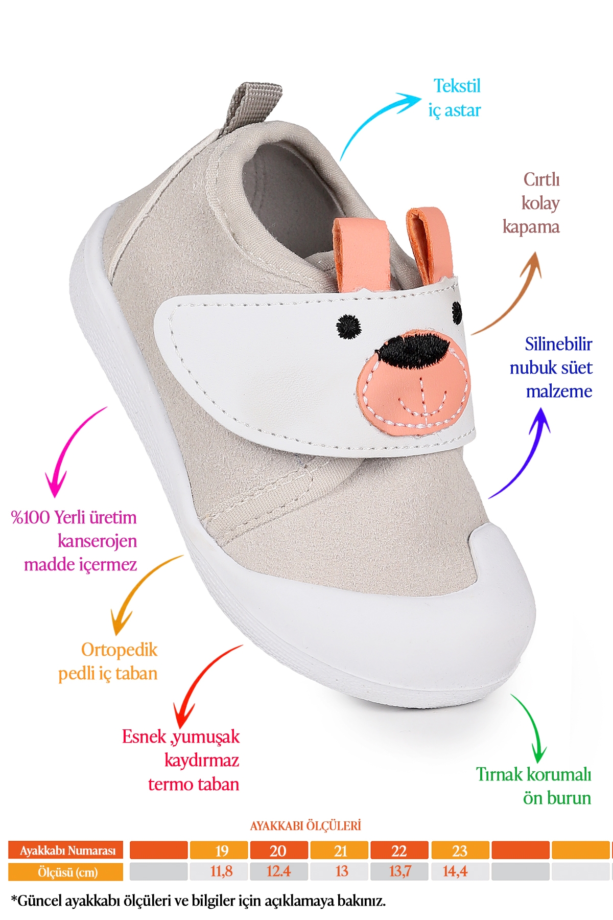 Winni Cırtlı Erkek Bebek İlk Adım Ortopedik Günlük Ayakkabı Gri - Görsel 3
