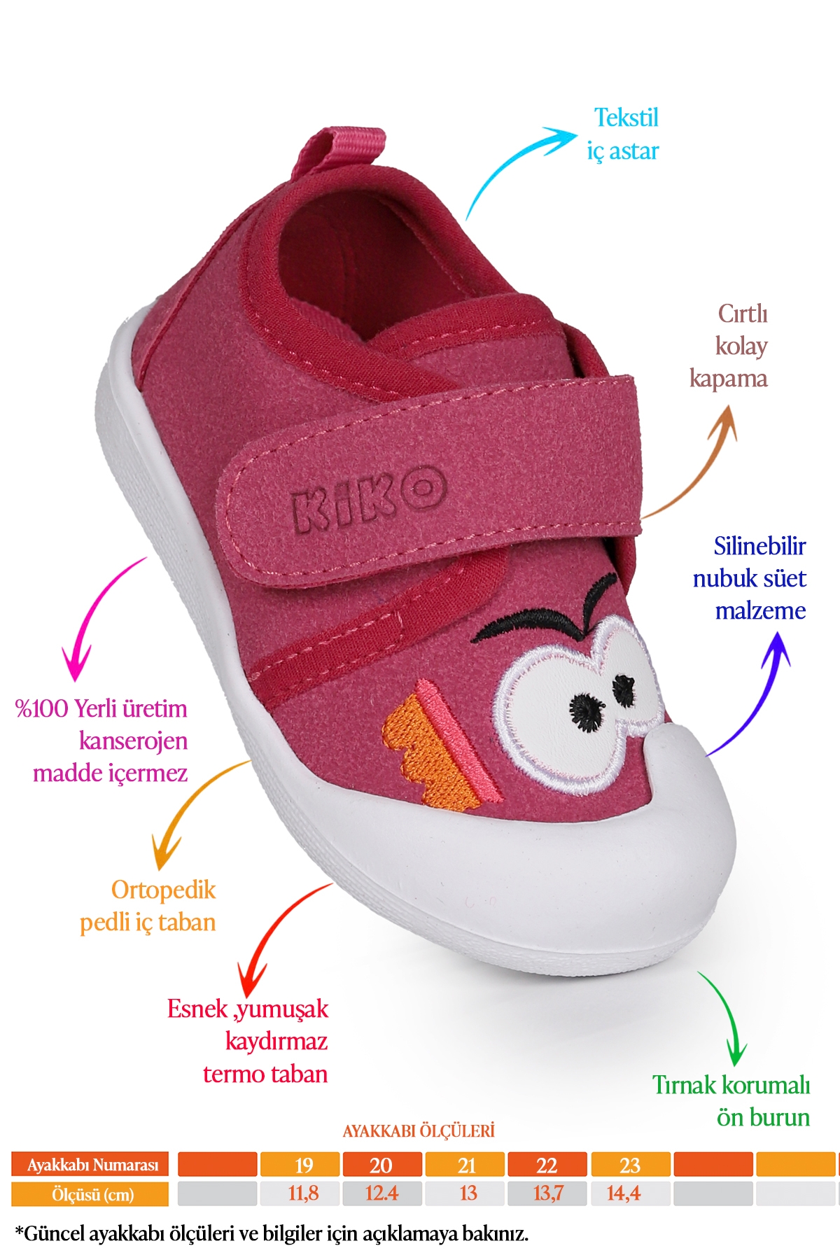Cookie Cırtlı Kız Bebek İlk Adım Ortopedik Günlük Ayakkabı Fuşya - Görsel 3