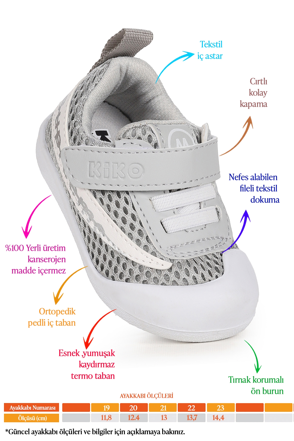 Welti Cırtlı Erkek Bebek İlk Adım Ortopedik Günlük Ayakkabı Gri - Görsel 3