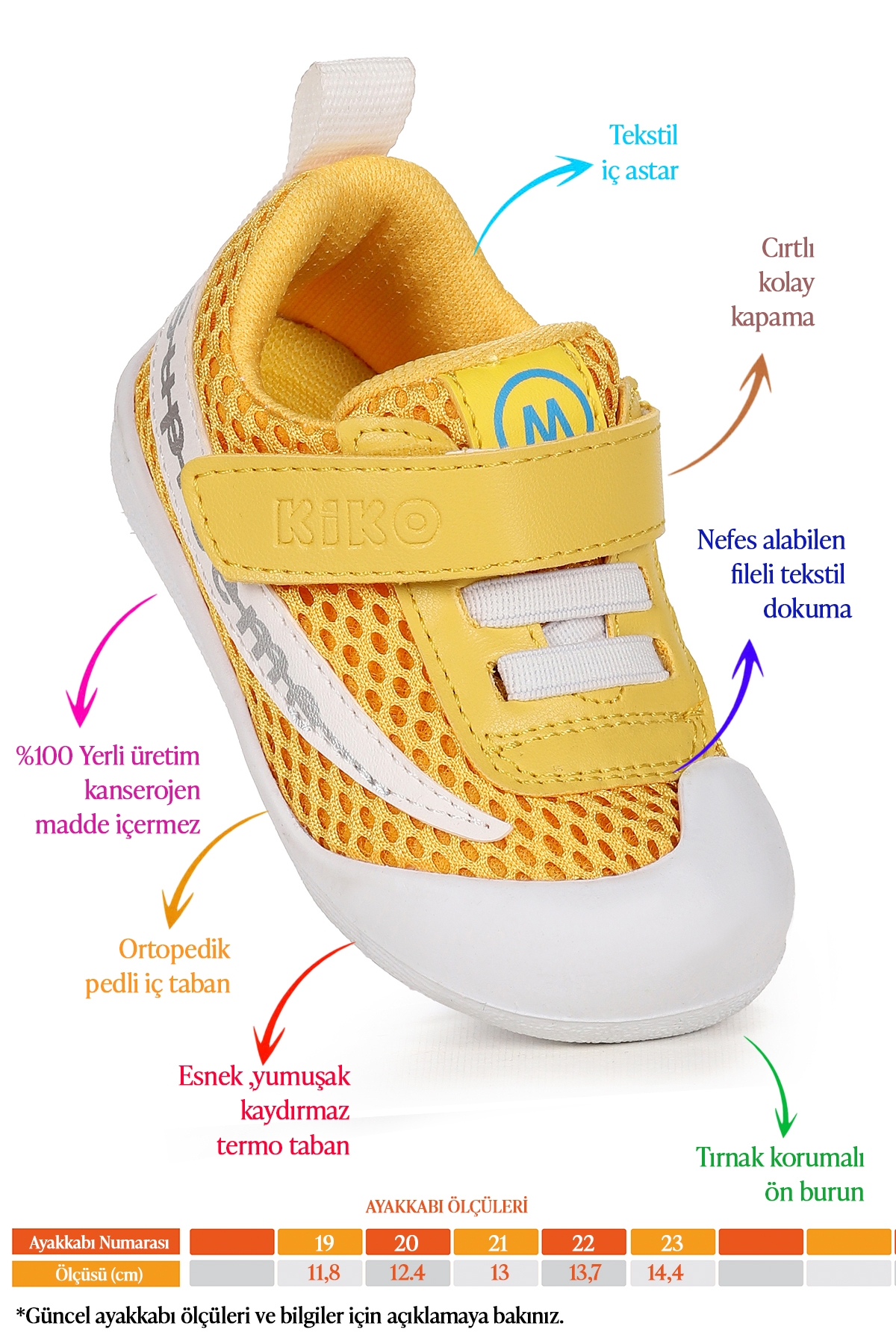 Welti Cırtlı Erkek Bebek İlk Adım Ortopedik Günlük Ayakkabı Sarı - Görsel 3