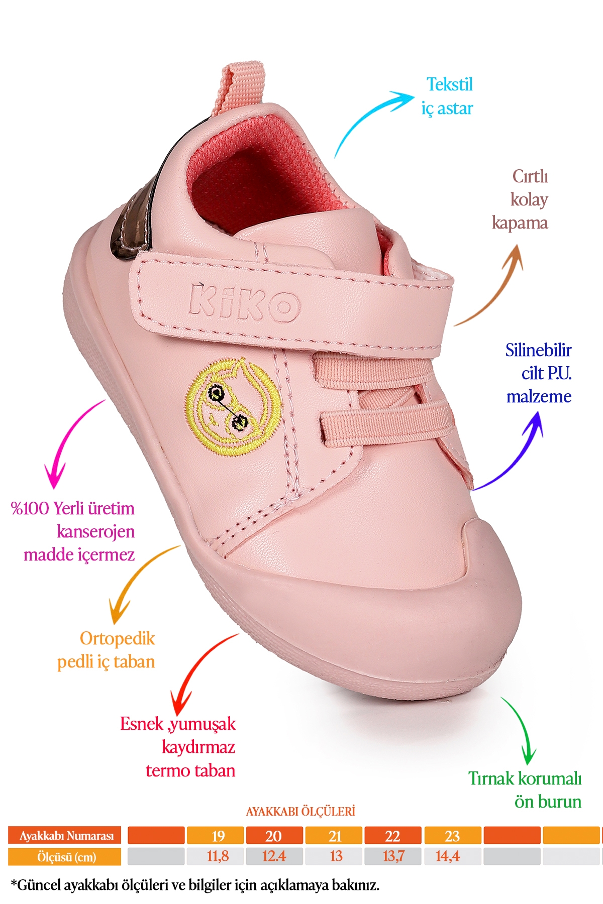 Smile Cırtlı Kız Bebek İlk Adım Ortopedik Günlük Ayakkabı Pudra - Görsel 3