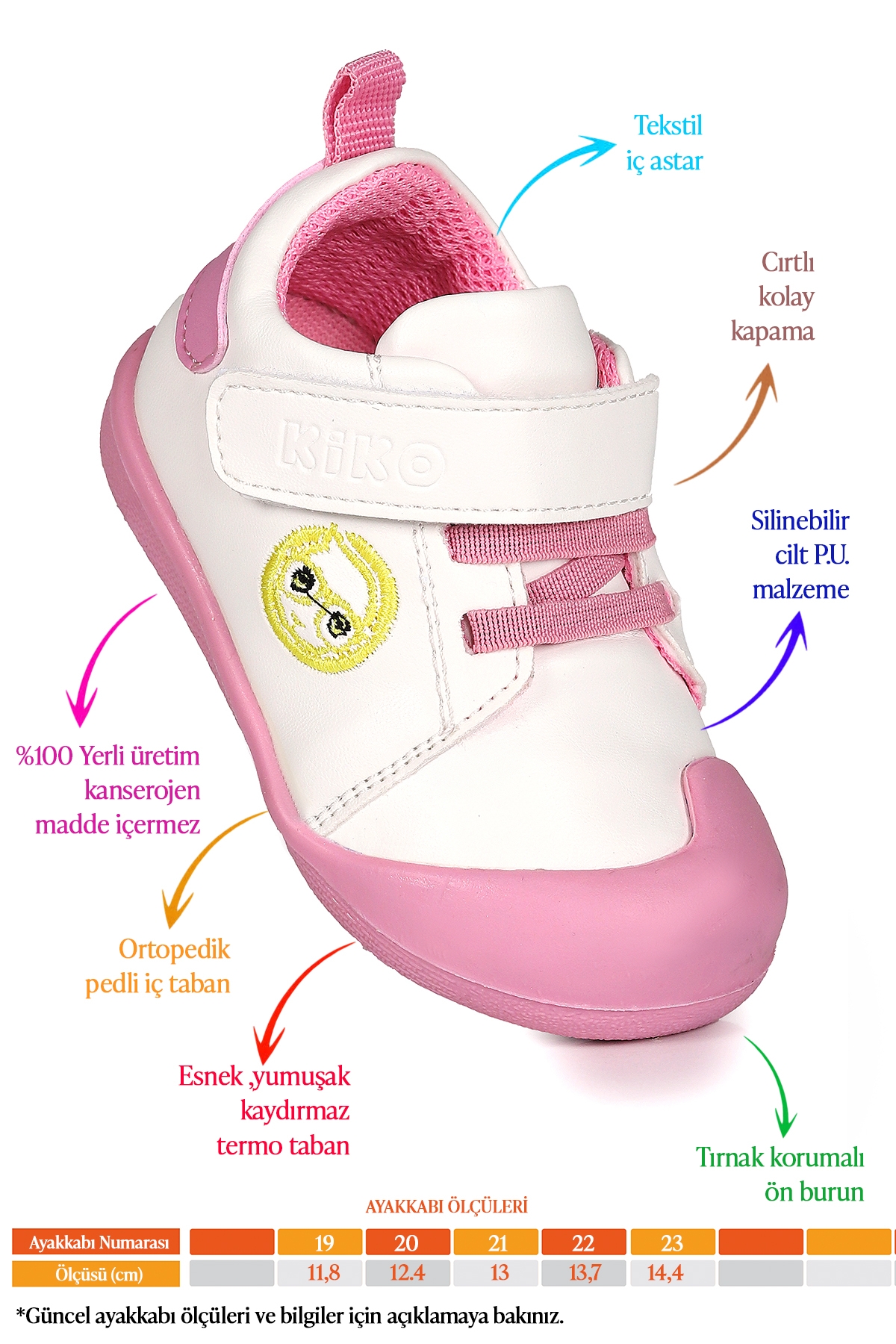 Smile Cırtlı Kız Bebek İlk Adım Ortopedik Günlük Ayakkabı Pembe - Görsel 3