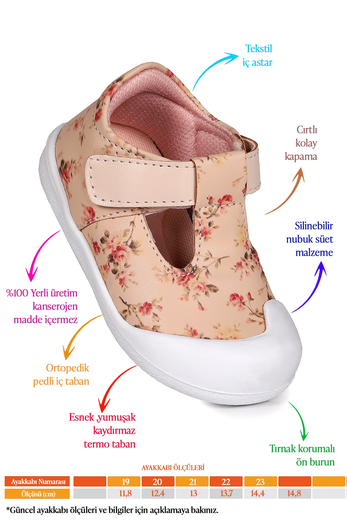 Flower Cırtlı Kız Bebek İlk Adım Ortopedik Günlük Ayakkabı Pembe - Görsel 3