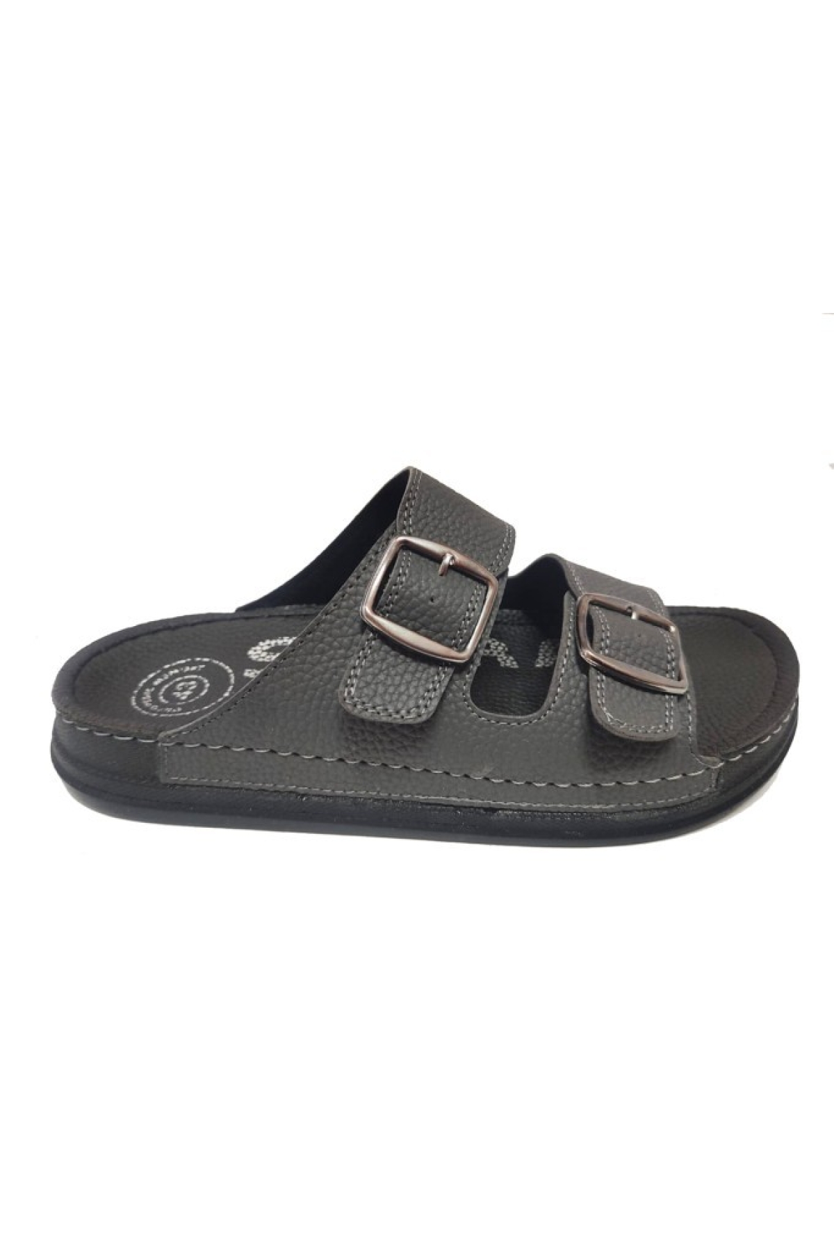 9037-25 Deri Anatomik Çift Bant Erkek Terlik - Görsel 2