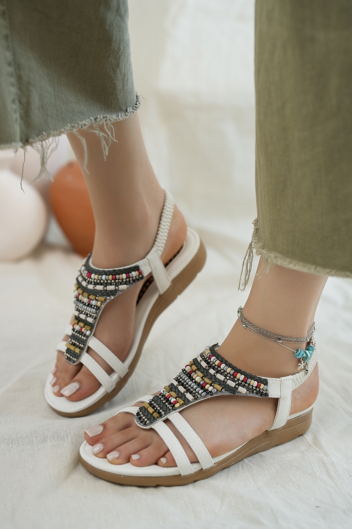 Rebeca Anatomik Fashion Taşlı Günlük Kadın Sandalet - Görsel 2