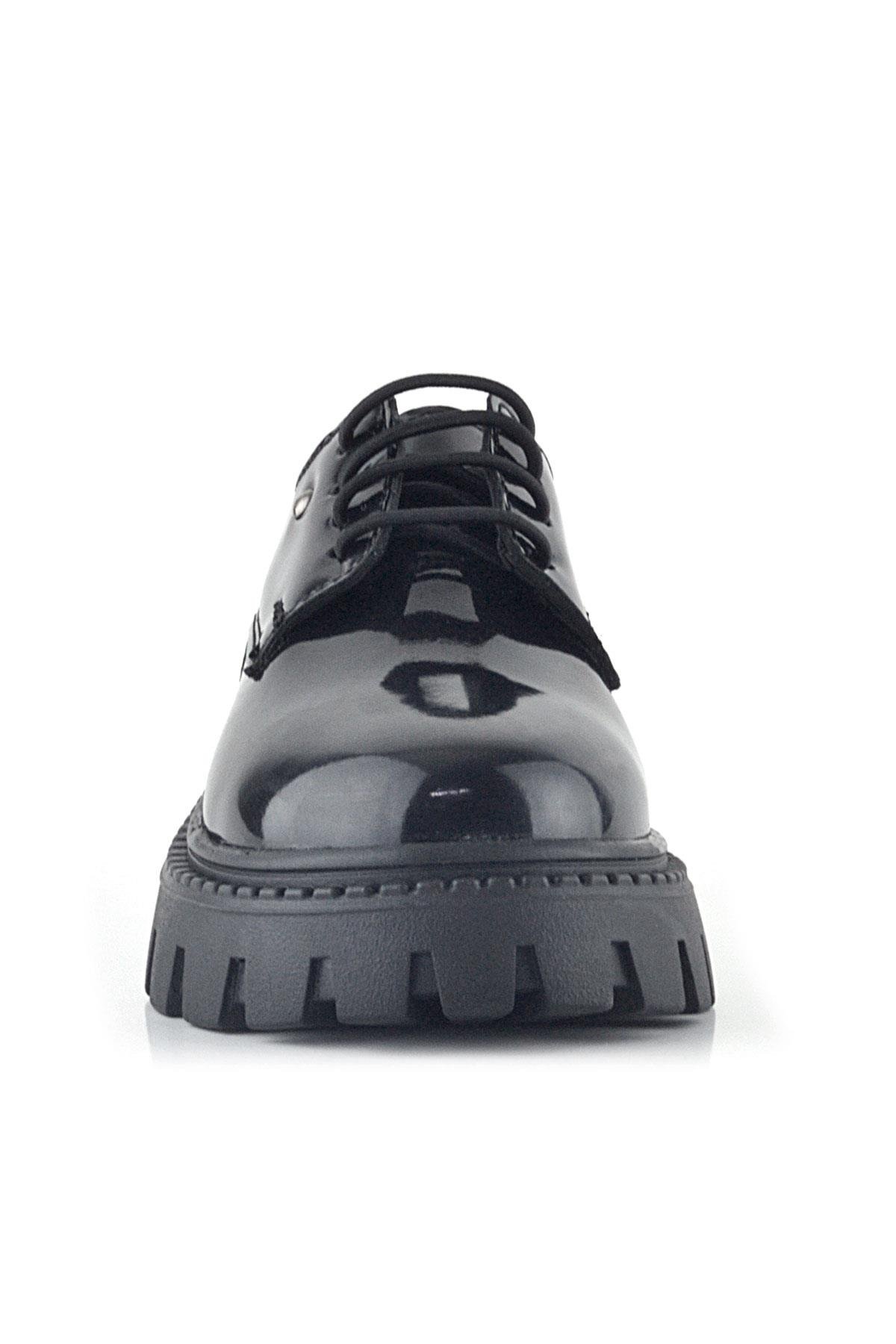 Siyah Rugan Bağcıklı Metal Detaylı Kız Çocuk Oxford Günlük Ayakkabı - Görsel 4