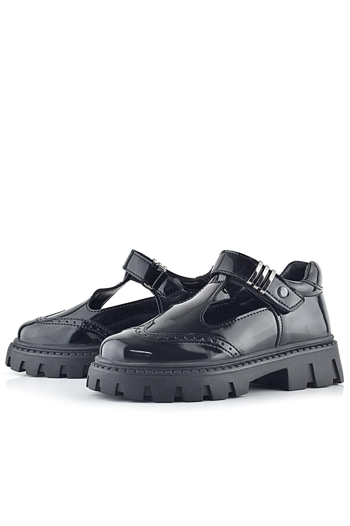 Siyah Rugan Toka Detaylı Cırtlı Kız Çocuk Günlük Ayakkabı - Görsel 6