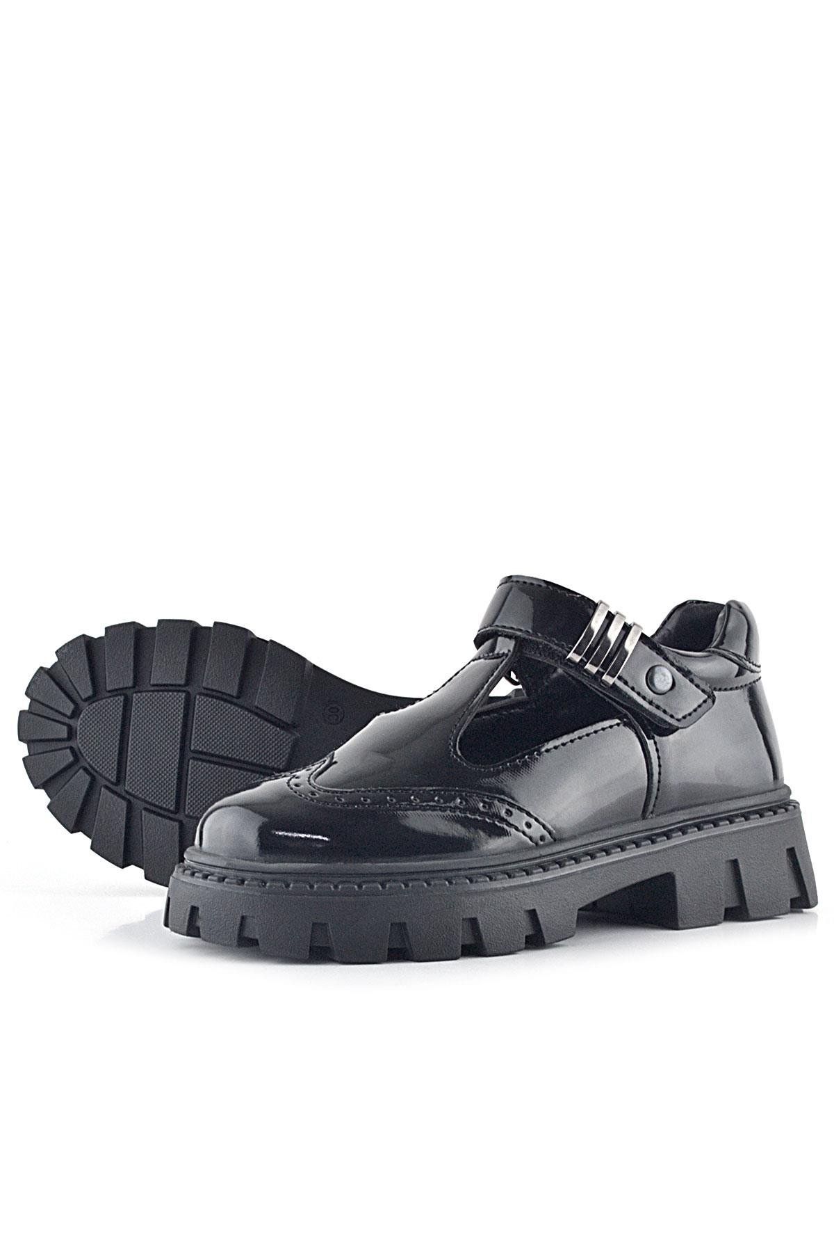 Siyah Rugan Toka Detaylı Cırtlı Kız Çocuk Günlük Ayakkabı - Görsel 7