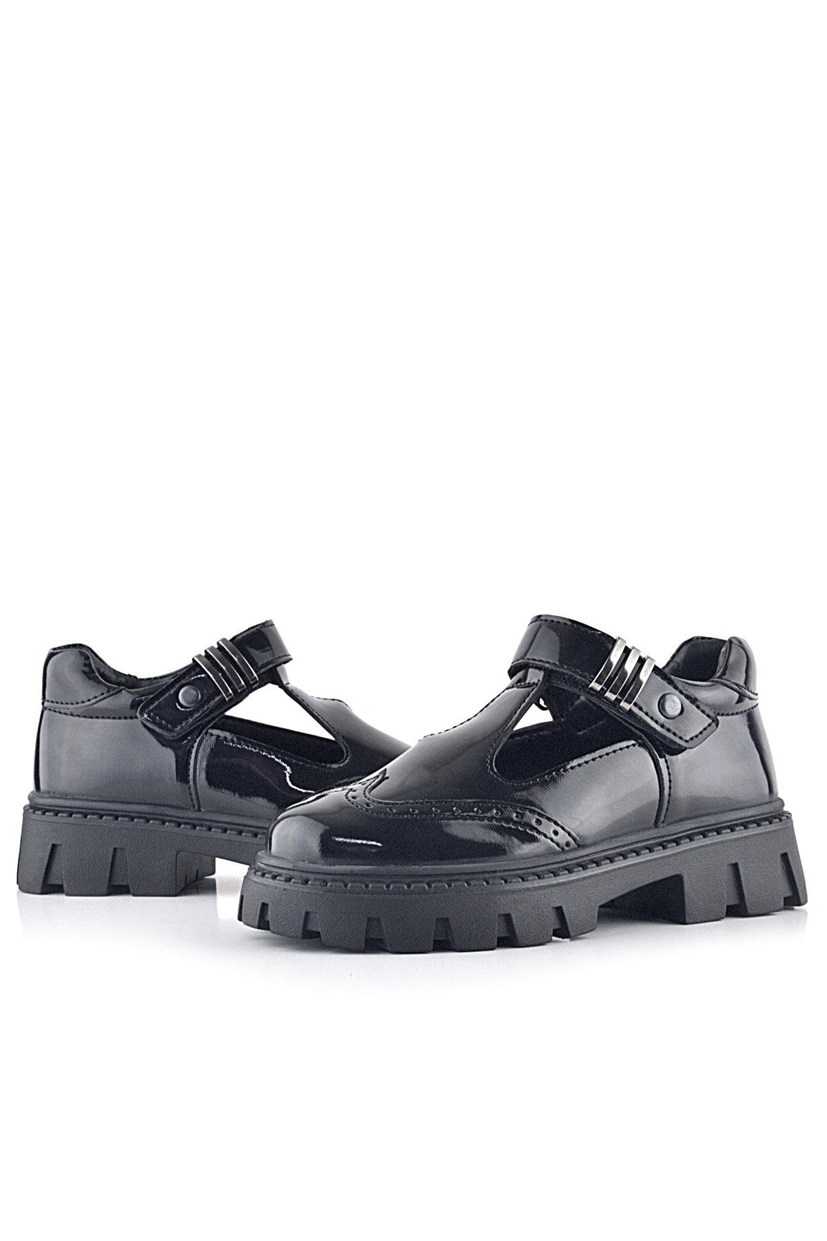 Siyah Rugan Toka Detaylı Cırtlı Kız Çocuk Günlük Ayakkabı - Görsel 8