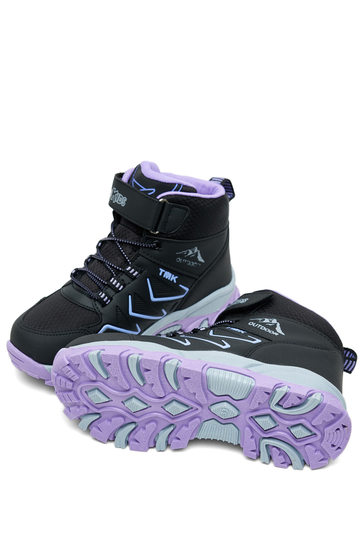 Çocuk Unisex Siyah Lila Rahat Kalıp Renkli Taban Bot - Görsel 6