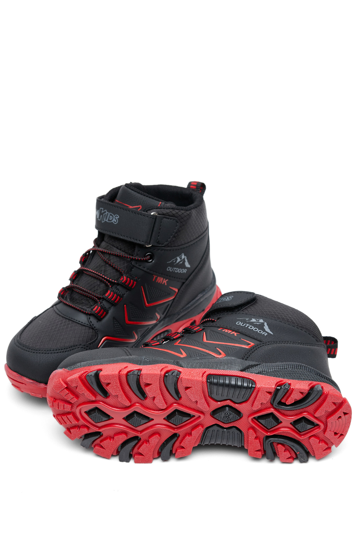 Çocuk Unisex Siyah Kırmızı Rahat Kalıp Renkli Taban Bot - Görsel 5