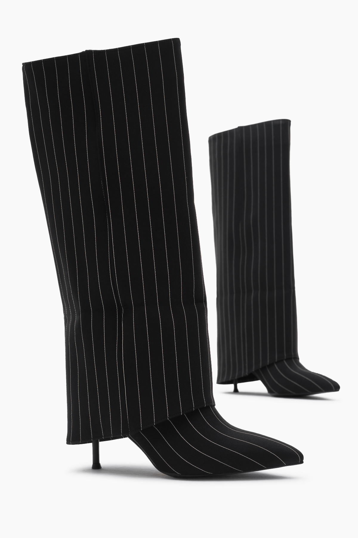 Kadın Siyah Neolit Taban Çizgili Desen Keten Sivri Burunlu Topuklu Çizme - Görsel 2