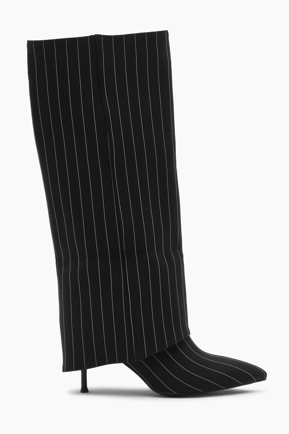 Kadın Siyah Neolit Taban Çizgili Desen Keten Sivri Burunlu Topuklu Çizme - Görsel 3