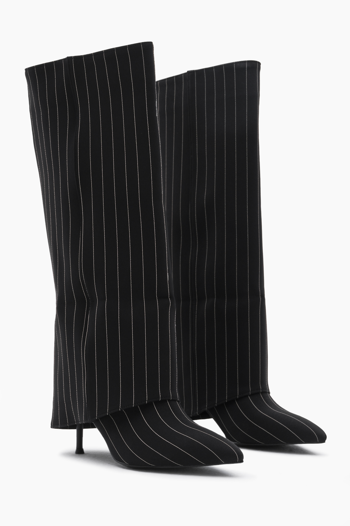 Kadın Siyah Neolit Taban Çizgili Desen Keten Sivri Burunlu Topuklu Çizme - Görsel 4