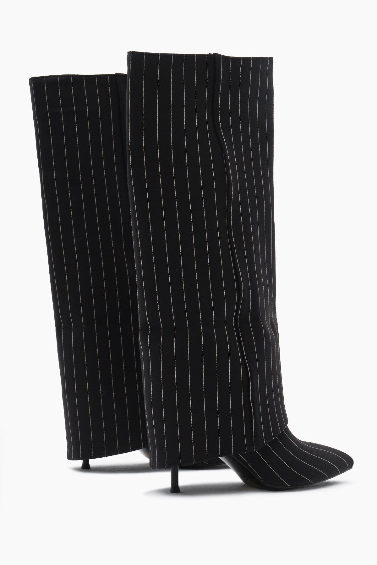 Kadın Siyah Neolit Taban Çizgili Desen Keten Sivri Burunlu Topuklu Çizme - Görsel 6