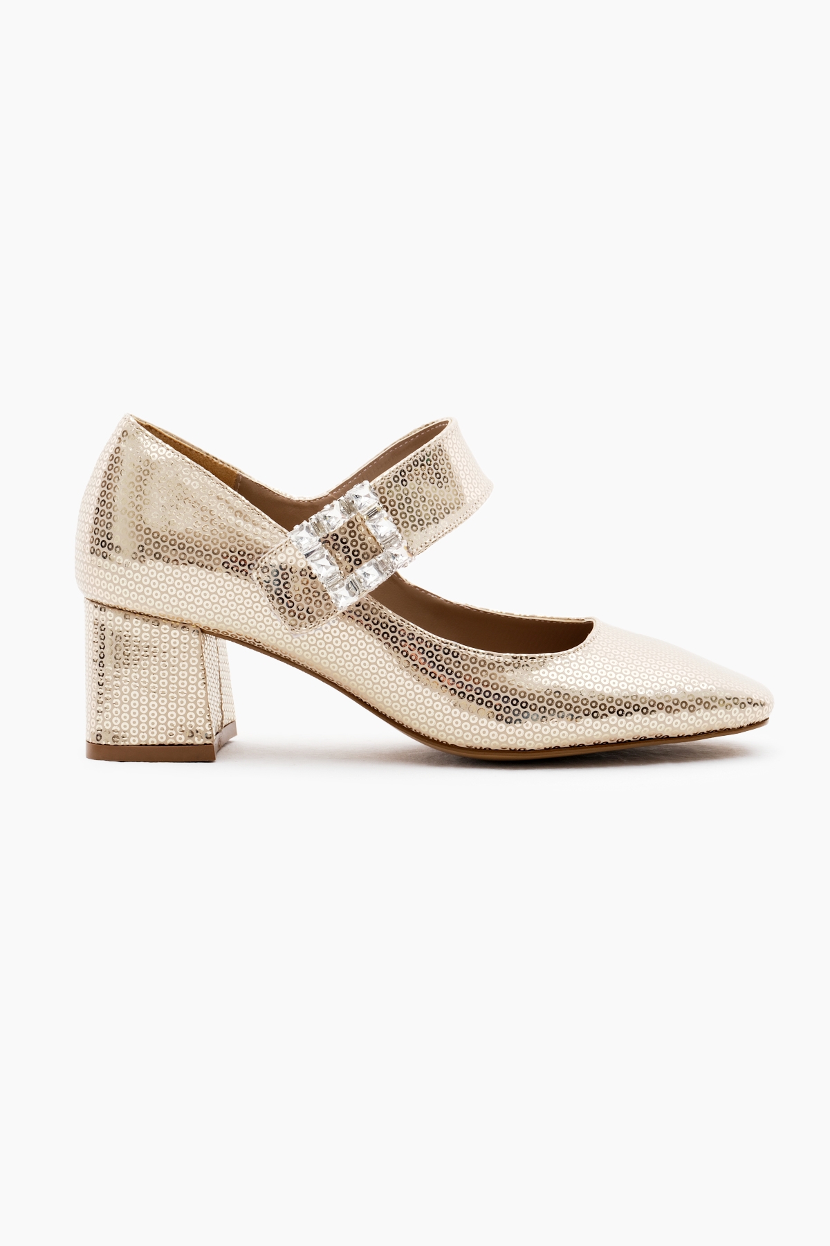 Kadın Gold Neolit Taban Desenli Cırtlı Taş Tokalı Topuklu Ayakkabı - Görsel 2