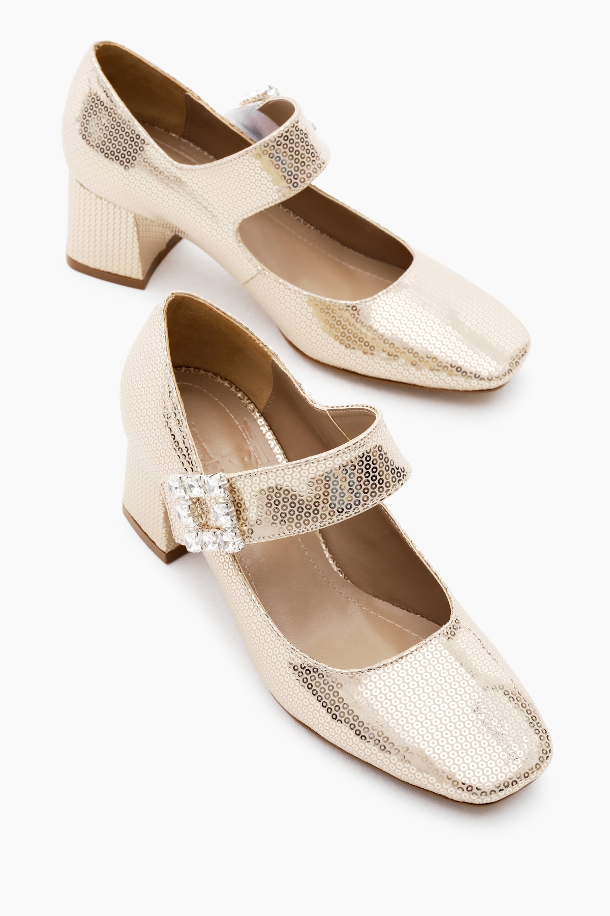 Kadın Gold Neolit Taban Desenli Cırtlı Taş Tokalı Topuklu Ayakkabı - Görsel 3