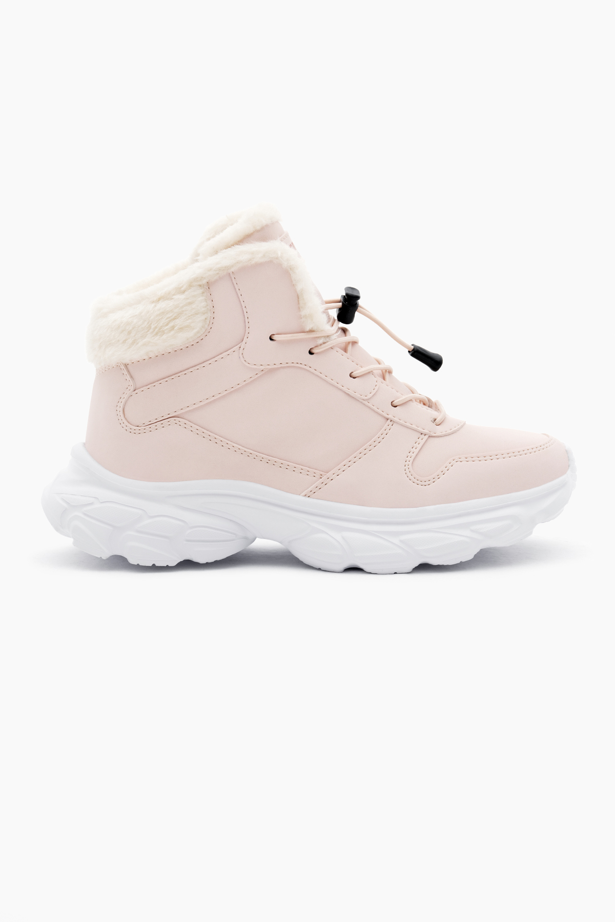 Çocuk Unisex Pudra Faylon Taban İçi Kürklü Lastik Bağcıklı Bot - Görsel 3