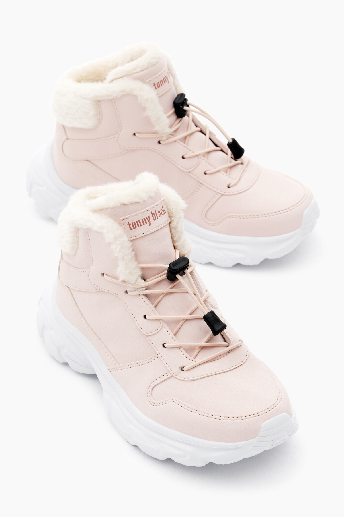 Çocuk Unisex Pudra Faylon Taban İçi Kürklü Lastik Bağcıklı Bot - Görsel 4