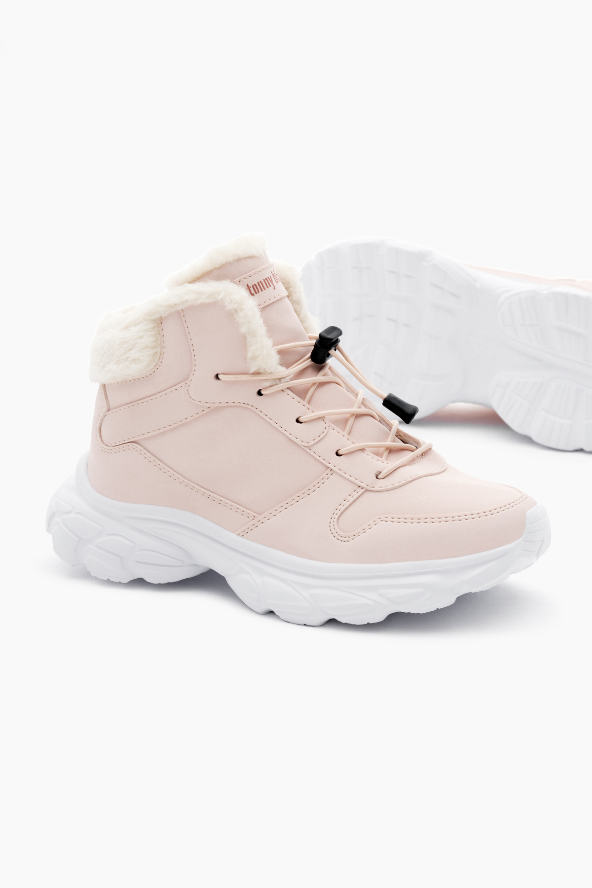 Çocuk Unisex Pudra Faylon Taban İçi Kürklü Lastik Bağcıklı Bot - Görsel 5