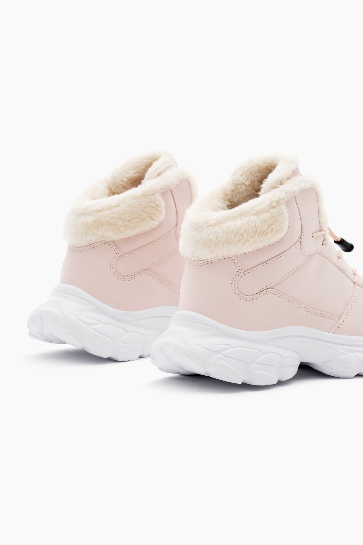 Çocuk Unisex Pudra Faylon Taban İçi Kürklü Lastik Bağcıklı Bot - Görsel 6