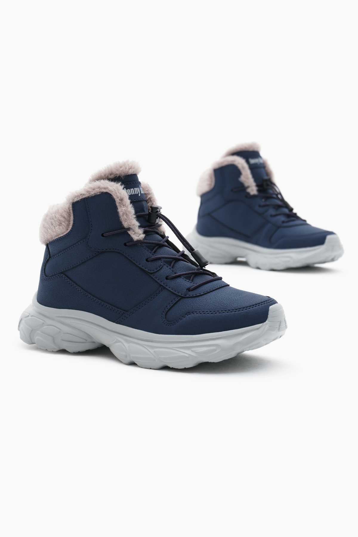 Çocuk Unisex Lacivert Faylon Taban İçi Kürklü Lastik Bağcıklı Bot - Görsel 2