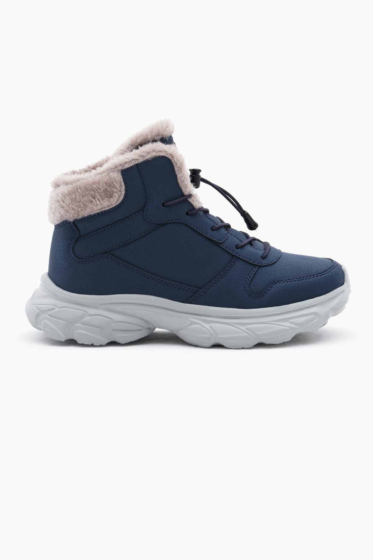 Çocuk Unisex Lacivert Faylon Taban İçi Kürklü Lastik Bağcıklı Bot - Görsel 3