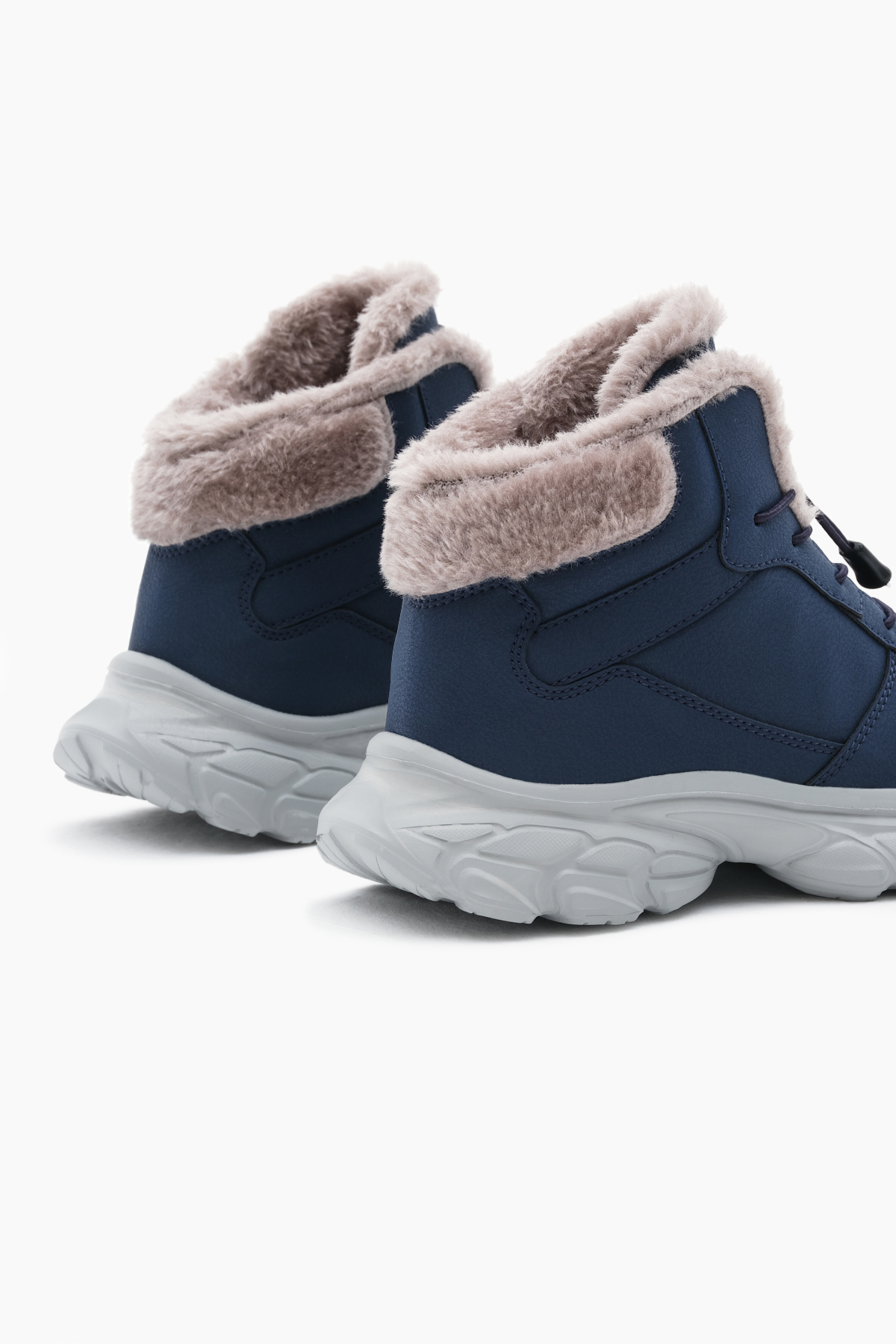 Çocuk Unisex Lacivert Faylon Taban İçi Kürklü Lastik Bağcıklı Bot - Görsel 6